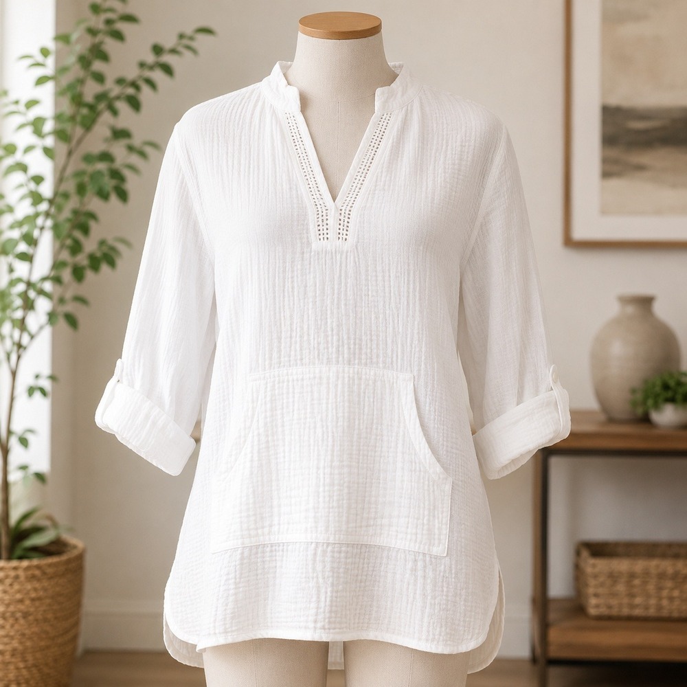 La Blanca White Gauze Swim Coverup Tunic Size S